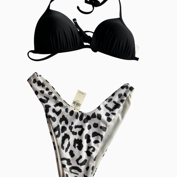 aerie size S/XS mismatch bikini SMALL black top and XS leopard bottom - Picture 2 of 16